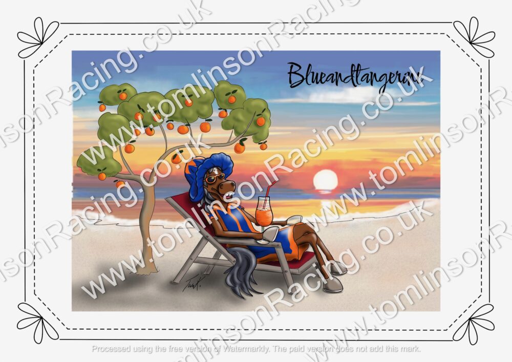 Cartoon A4 Framed Picture of BlueAndTangerine